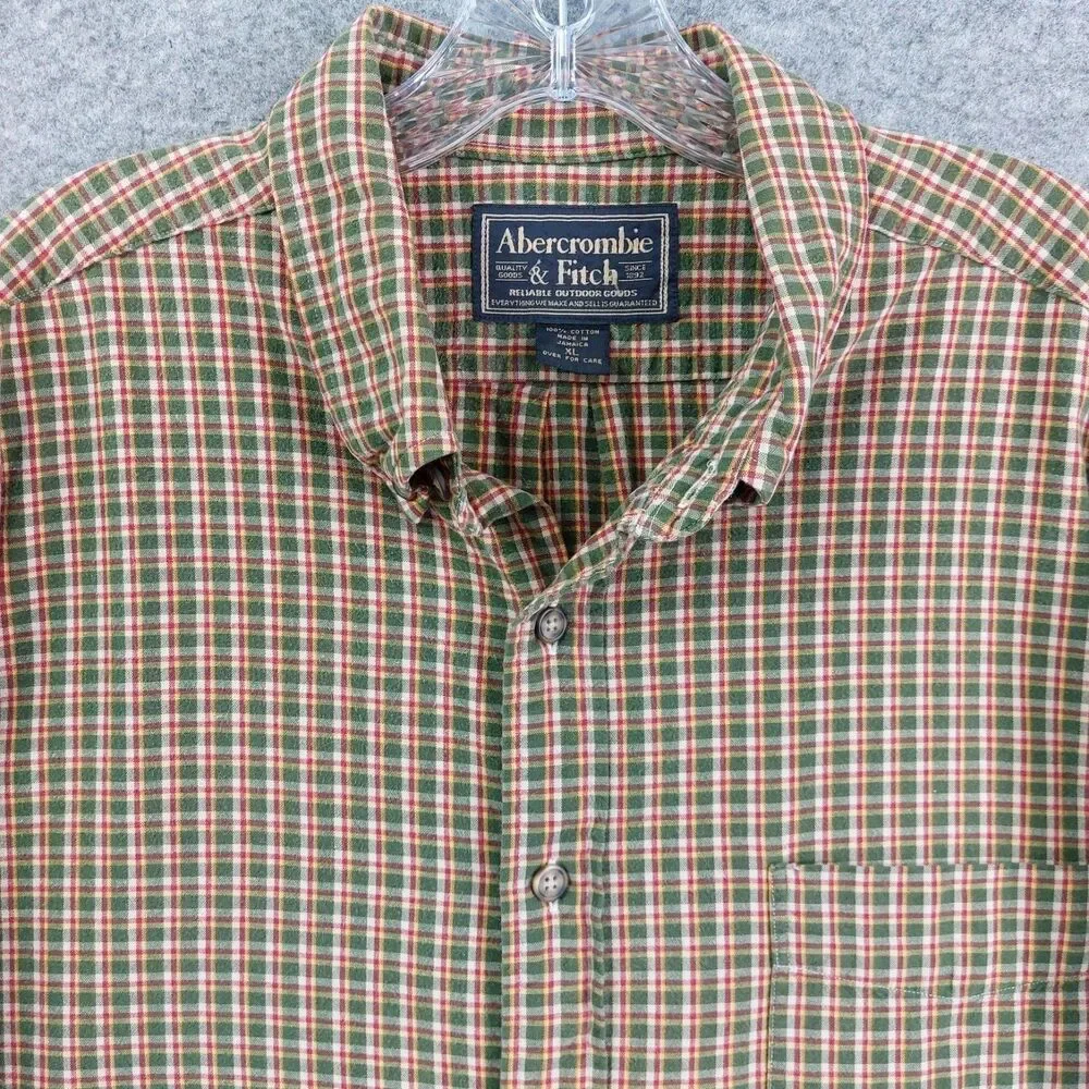Abercrombie & Fitch Plaid Button Down Shirt XL Green Red Cotton Vintage Outdoors - Picture 3 of 10